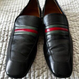 Authentic Gucci Green & Red Web Loafers Size 8.5 Iconic Designer Shoes